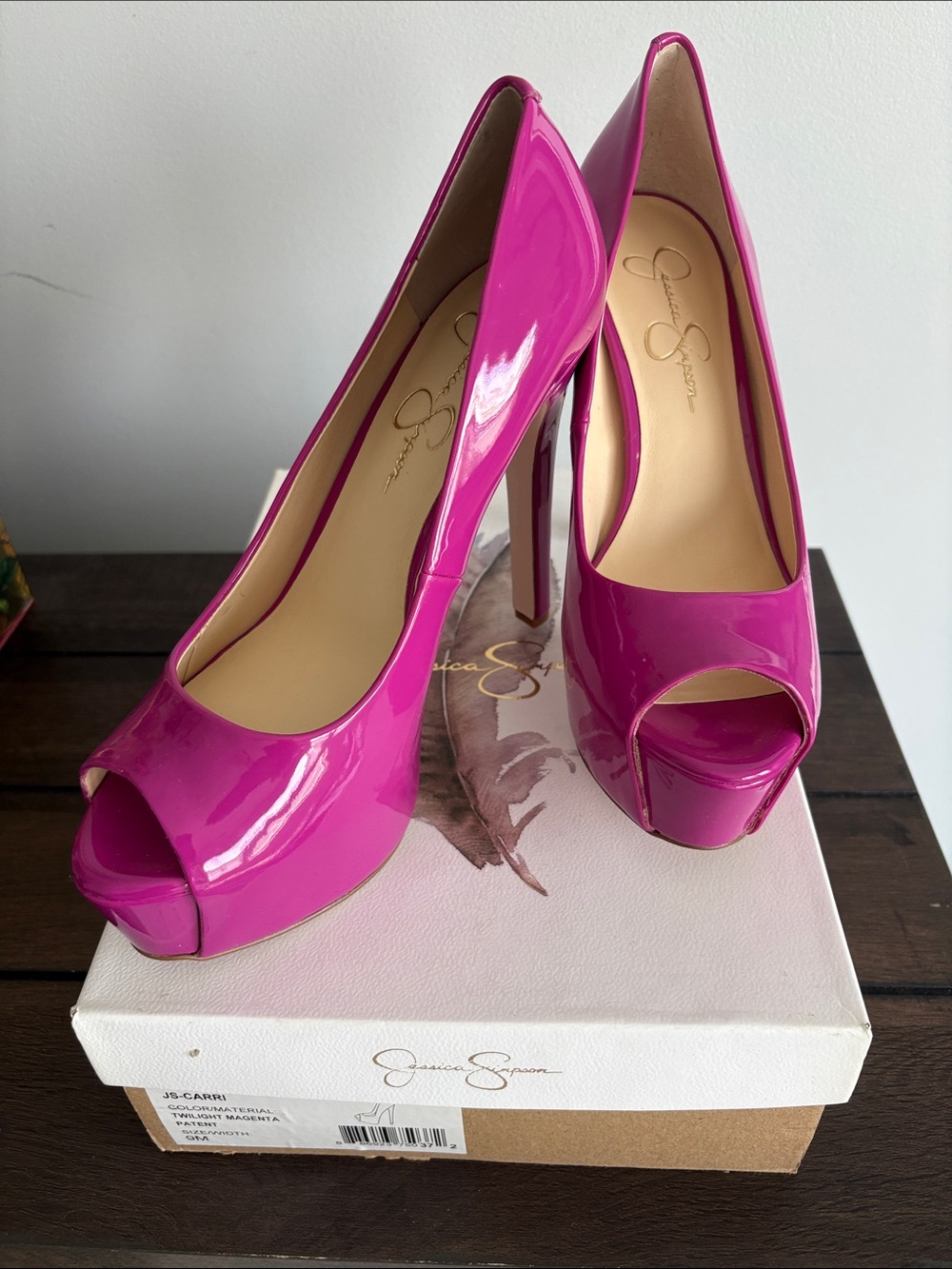 Jessica Simpson Hot Pink Patent Peep-Toe Platform Heels